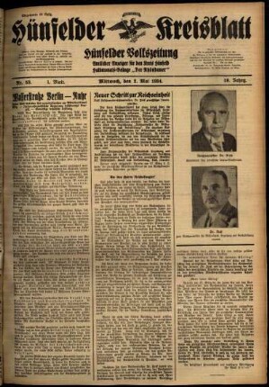 Erste Ausgabe vom Mittwoch, den 02. Mai 1934.