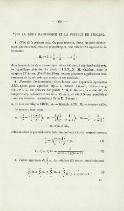 SUR LA SÉRIE HARMONIQUE ET LA FORMULE DE STIRLING.