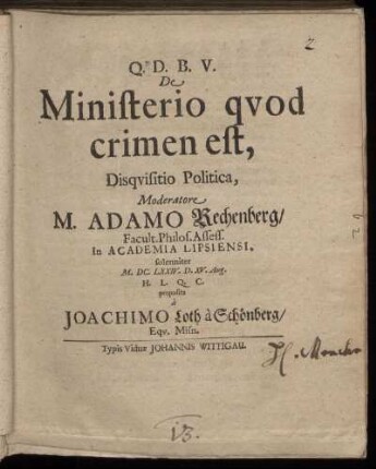 De Ministerio quod crimen est, Disquisitio Politica