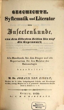Geschichte, Systematik und Literatur der Insektenkunde