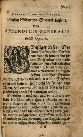 Johannis Rudolphi Glauberi. Reicher Schatz- vnd Sammelkasten Oder Appendix Generalis. Vber alle dessen heraußgegebene Bücher, 2. Darinnen dessen vorlängst in druck gegebene Schrifften besser erkläret, vnnd die darin enthaltene Warheit handgreifflich dargelegt wirdt