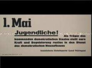 Maueranschlag der SED Thüringen mit dem Aufruf an die Jugend zur Teilnahme an den Mai-Demonstrationen