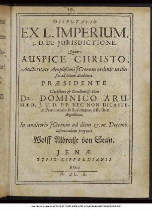 Disputatio Ex L. Imperium. 3. D. De Iurisdictione