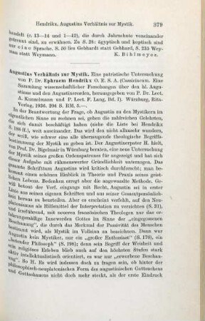 379-380 [Rezension] Hendrikx, Ephraem, Augustins Verhältnis zur Mystik