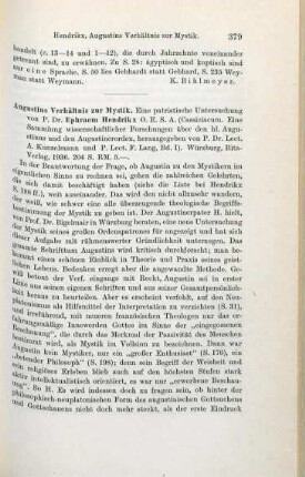 379-380 [Rezension] Hendrikx, Ephraem, Augustins Verhältnis zur Mystik