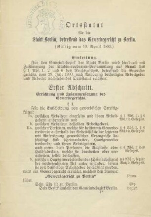 Erster Abschnitt. Errichtung und Zusammensetzung des Gewerbegerichts