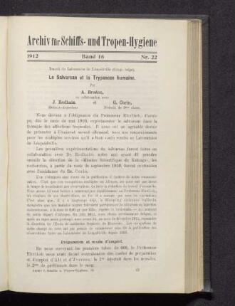 La Salvarsan et la Trypanose humaine.