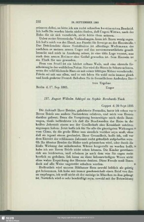 August Wilhelm von Schlegel an Sophie Bernhardi, Coppet, 20.09.1805