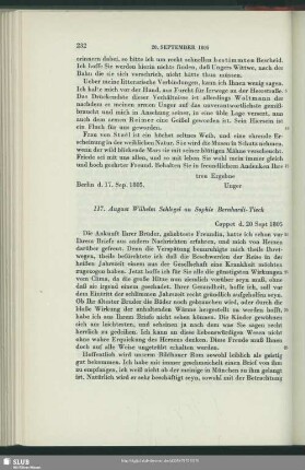 August Wilhelm von Schlegel an Sophie Bernhardi, Coppet, 20.09.1805
