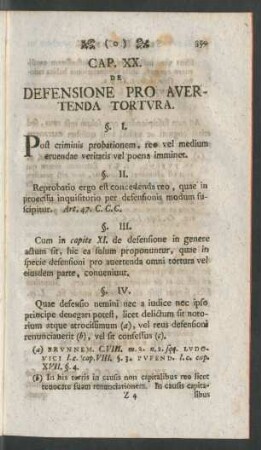 Cap. XX. De Defensione Pro Avertenda Tortura