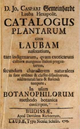 Catalogus plantarum circa Laubam nascentium