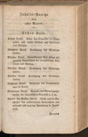 Inhalts-Anzeige des ersten Bandes