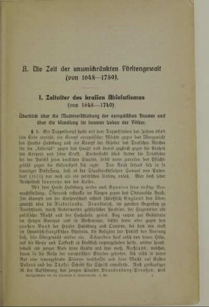 A. Die Zeit der unumschränkten Fürstengewalt (von 1648-1789)