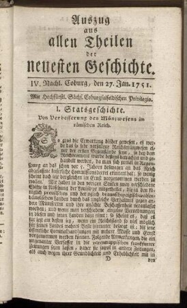 IV. Nachl. Coburg, den 27. Jan. 1751.