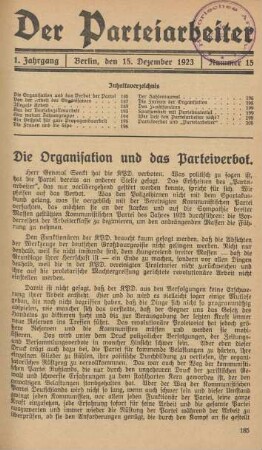 1. Jahrgang, Berlin, 15. Dezember 1923, Nummer 15
