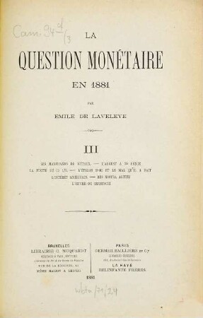 La Question monétaire en 1881, III