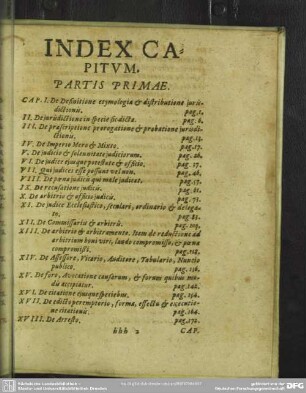 Index Capitum. Partis Primae