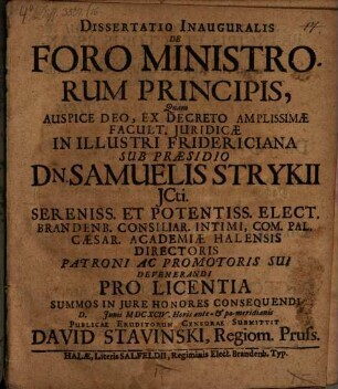 Diss. inaug. de foro ministrorum principi