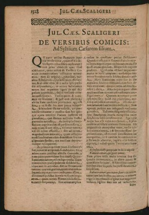 Jul. Caes. Scaligeri De Versibus Comicis: Ad Sylvium Caesarem filium