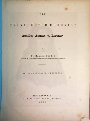 Neujahrsblatt des Vereins für Geschichte und Altertumskunde zu Frankfurt a.M.. 1860