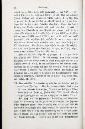 294-295 [Rezension] Rademacher, Arnold, Die übernatürliche Lebensordnung nach der paulinischen und johanneischen Theologie