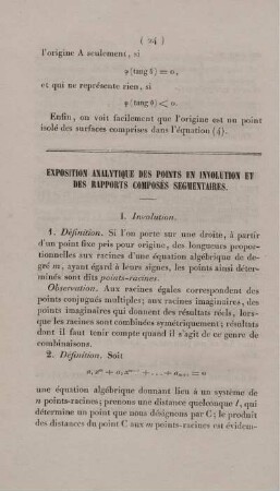 Exposition analytique des points en involution et des rapports composés segmentaires.