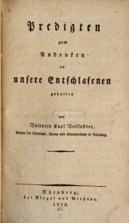 Predigten zum Andenken an unsere Entschlafenen