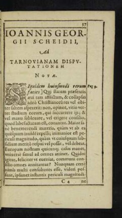 Ioannis Georgii Scheidii Ad Tarnovianam Disputationem Notae.