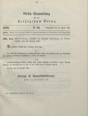 24. Verordnung, betreffend die öffentliche Ankündigung von Geheimmitteln, vom 16. August 1895
