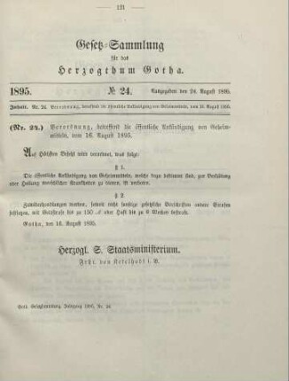 24. Verordnung, betreffend die öffentliche Ankündigung von Geheimmitteln, vom 16. August 1895