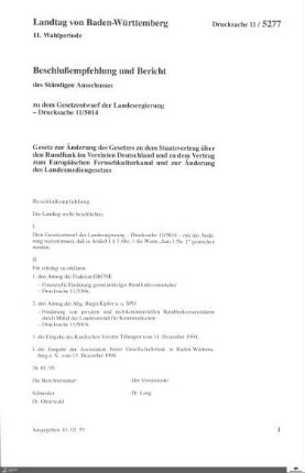 Gesetzesänderung Rundfunkstaatsvertrag/ Landesmediengesetz