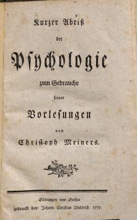 Kurzer Abriß der Psychologie : zum Gebrauche seiner Vorlesungen