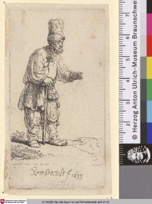 [Ein Bauer mit hoher Mütze und Gehstock; A Peasant in a High Cap, Standing Leaning on a Stick; Juif à grand bonnet]