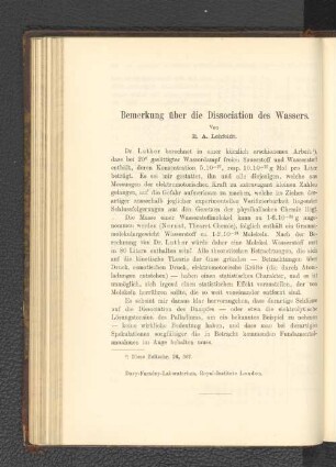 Bemerkung über die Dissociation des Wassers