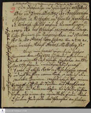 Reisetagebuch von Heinrich Melchior Mühlenberg.