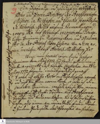 Reisetagebuch von Heinrich Melchior Mühlenberg.