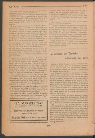 La esposa de Trotzky salvadora del arte
