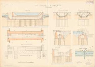 Dortmund-Ems-Kanal. Nonnenbach-Düker mit Parallelwegbrücke, Hiddingsel: Lageplan 1:1000, Ansichten, Aufsichten, Schnitte 1:100