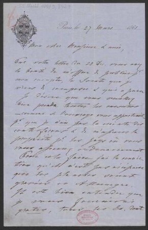 Brief an B. Schott's Söhne : 27.03.1861