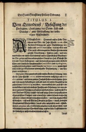 Titulus I. Vom Gottesdienst/ Besuchung der Predigten/ ... - Titulus V. Hochzeit Ordnung.