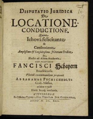 Disputatio Iuridica De Locatione-Conductione