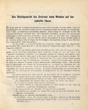 Das Gleichgewicht des Dreirads beim Wenden auf der schiefen Ebene