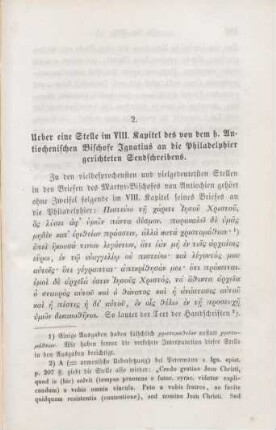 579-590 Ueber eine Stelle im VIII. Kapitel des von dem heiligen Antiochenischen Bischofe Ignatius an die Philadelphier gerichteten Sendschreibens