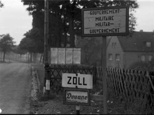 Aachen-Bildchen: belgische Sperrzone, Zollschilder "Militär-Gouvernement"