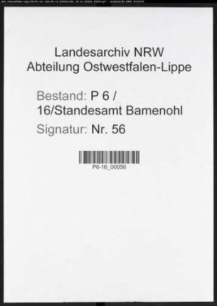 Sterberegister Standesamt Bamenohl