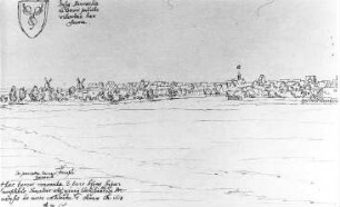 Brehna. Ortsansicht mit Windmühlen, aus: Wilhelm Dilichs Federzeichnungen kursächs. und meißn. Ortschaften, 1626-1629