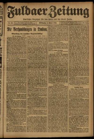 Erste Ausgabe vom Mittwoch, den 02. März 1921.