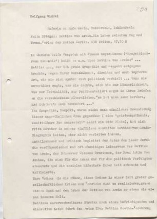 [W169]: Ruferin zu Anderssein, Bessersein, Schönersein : Fritz Böttger: "Bettina von Arnim. Ein Leben zwischen Tag und Traum." : Verlag der Nation Berlin. 438 Seiten, 17,50 M