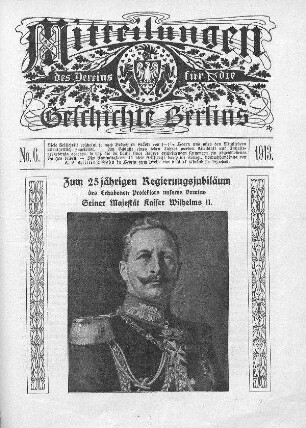 Abbildung: Zum 25jährigen Regierungsjubiläum des Erhabenen Protektors unseres Vereins Seiner Majestät Kaiser Wilhelms II.