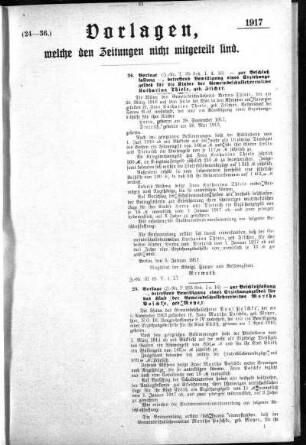 Anlage: (24-36), Vorlagen, welche den Zeitungen nicht mitgeteilt sind, 13. Januar 1917